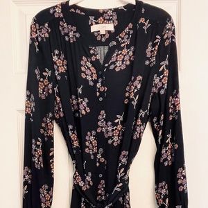 LOFT Navy Button Down Midi Dress